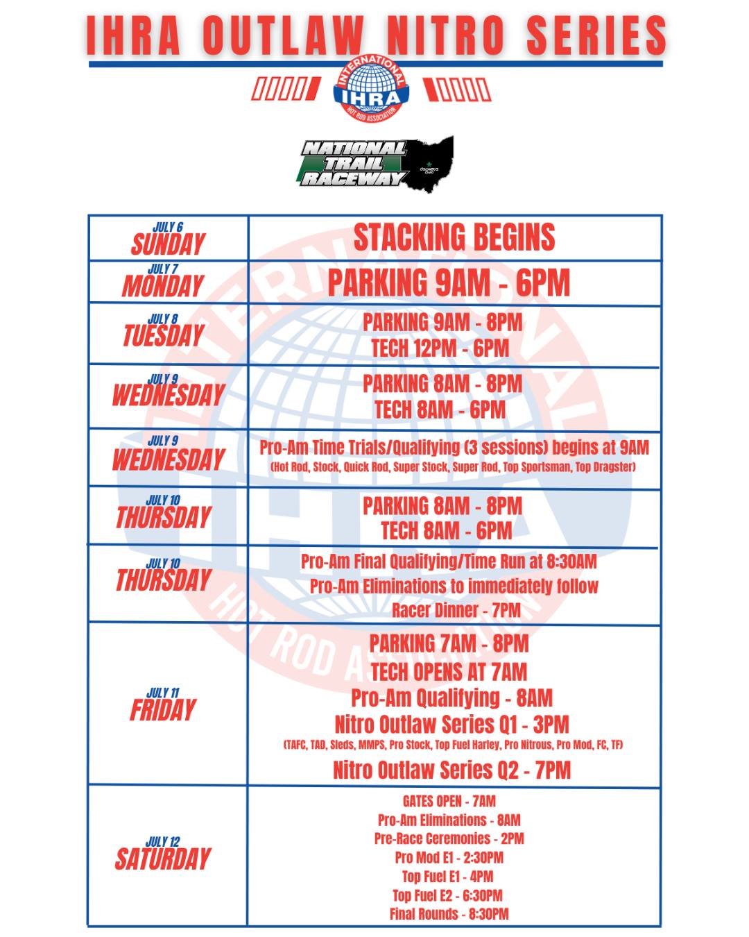 IHRA NOS July Schedule