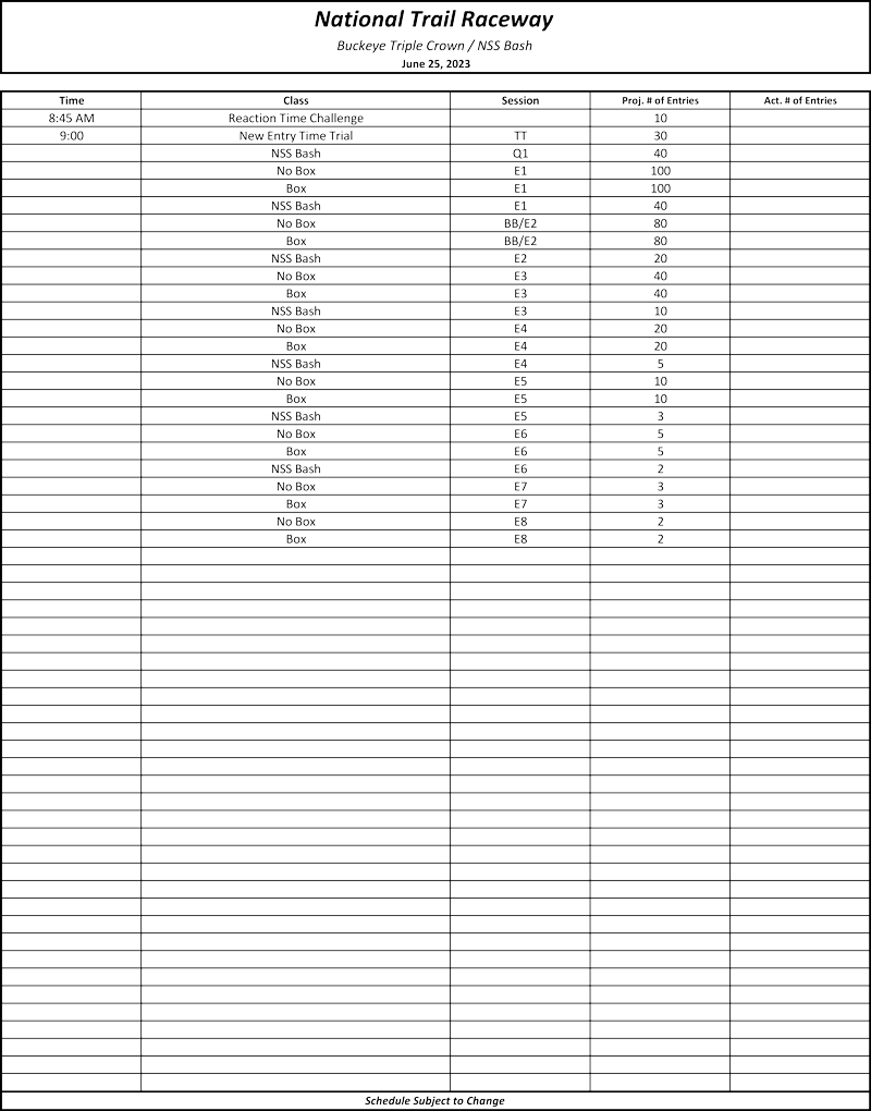 Buckeye Bracket Triple Crown Run Schedules National Trail Raceway