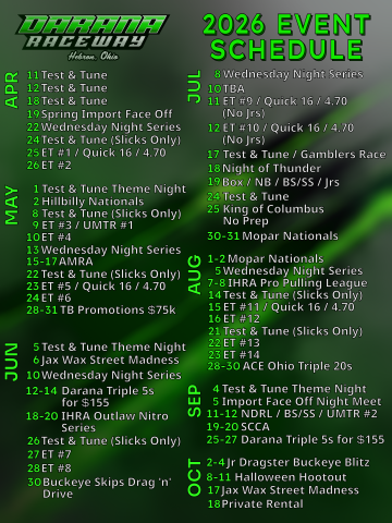 2026 Darana Raceway - Hebron Event Schedule